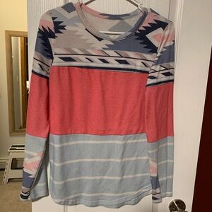 Women's Geometric Long Sleeve Top - Pink and Blue